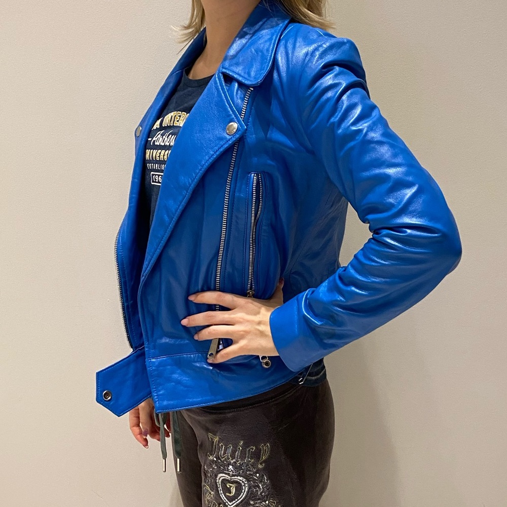 Diesel Blue Leather Jacket - Size S - Picture 6 of 9